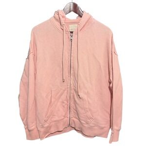 American Eagle Oversized Hoodie Womens XS Solid Pink Full Zip Cotton Blend